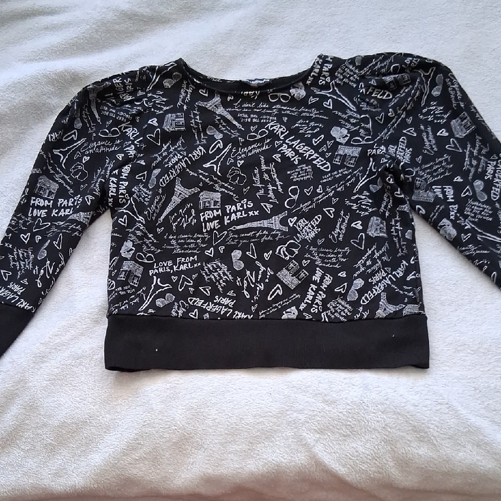 Karl Lagerfeld Black and White Graphic Long Sleeve Top